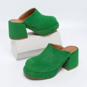 Green Faux Suede Mules Size 9